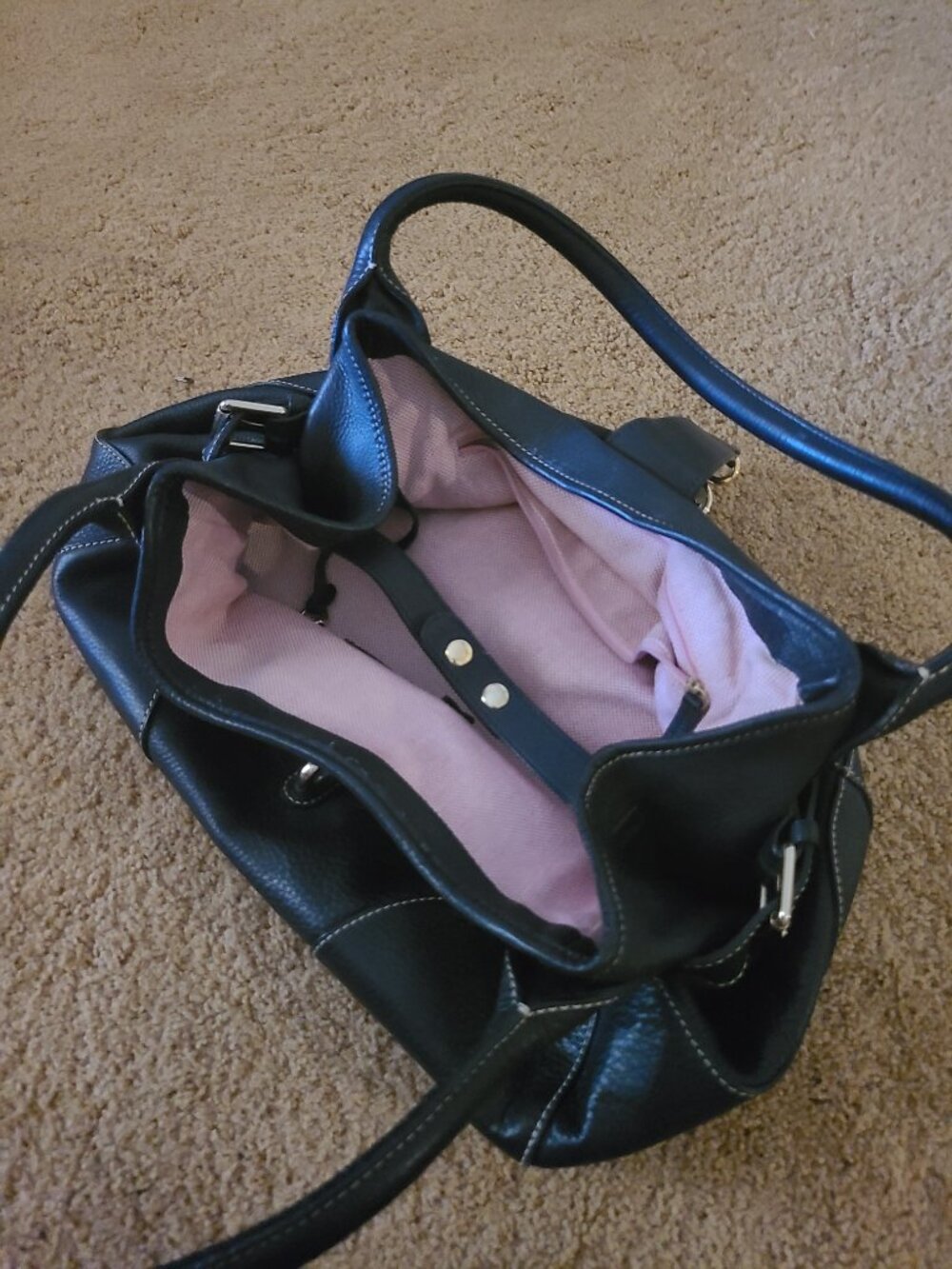 Dooney & Bourke Annalisa Black Pebbled Leather Lock Satchel Bag Silver Hardware - Picture 5 of 5